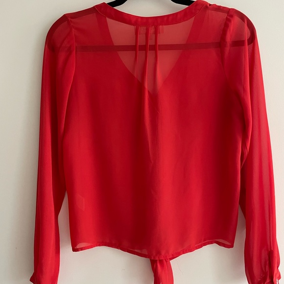 Red Sheer tie front top Size Small - Picture 2 of 5